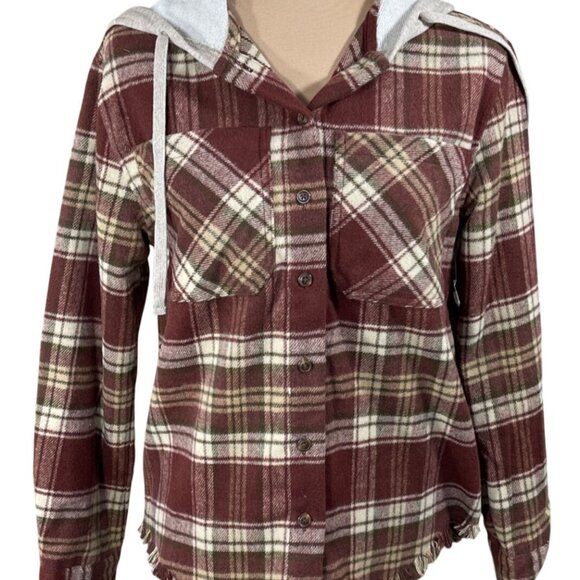 New Wallflower Flannel Jacket Hoodie Size XS Extra Small Shacket Juniors - Picture 1 of 7